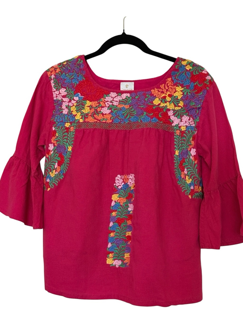 J Marie embroidered Rosa Pink Top with bell sleeve , size XS